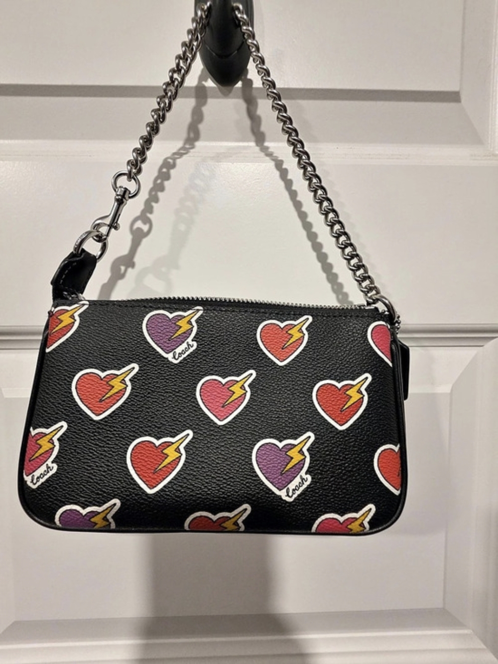 Coach Nolita 19 With Heart Bolt Print Black & Red